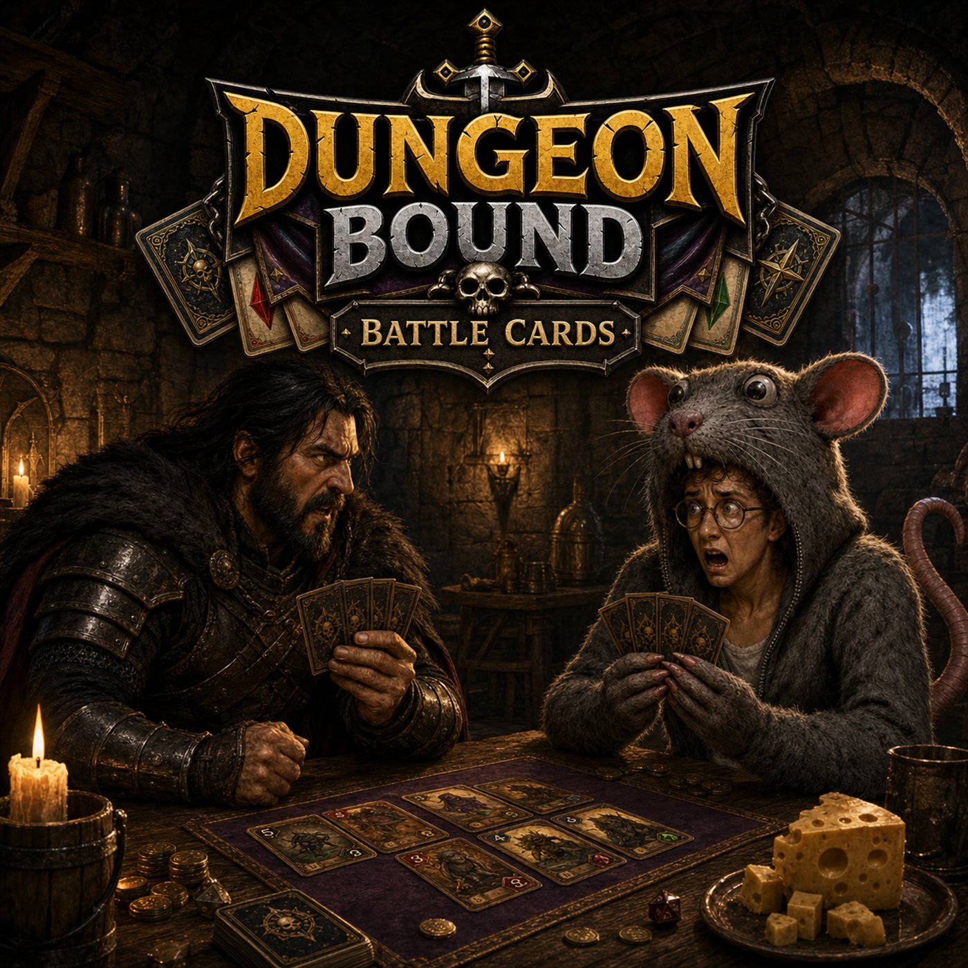 Dungeon Bound Battle Cards tabletop scene
